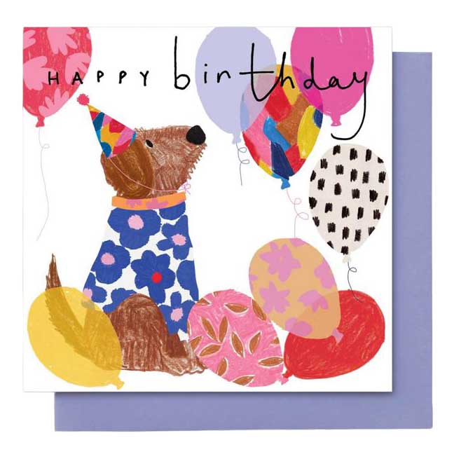 Dog With Balloons Birthday Card