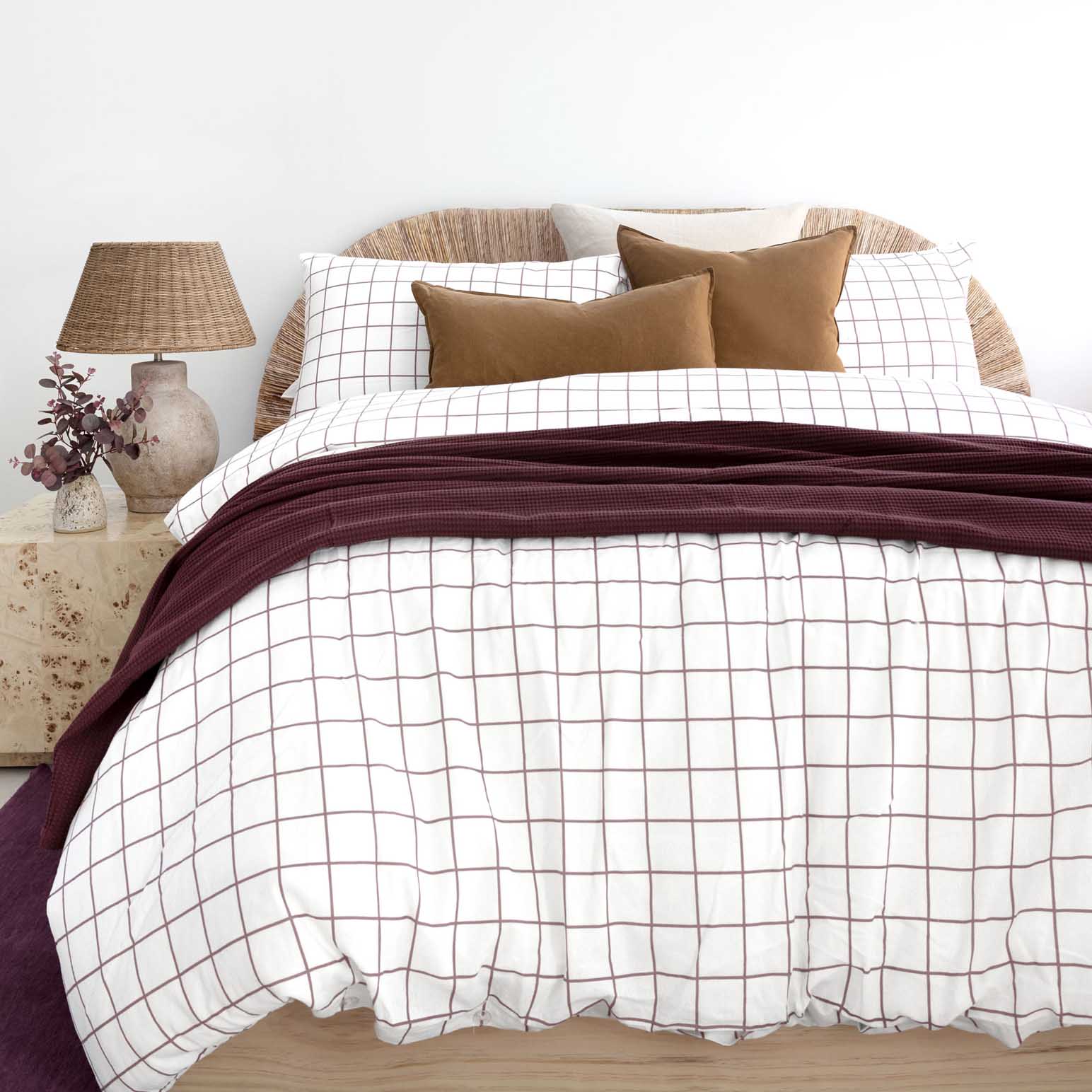 Bambury Grid Boysenberry Flannelette Quilt Cover Set