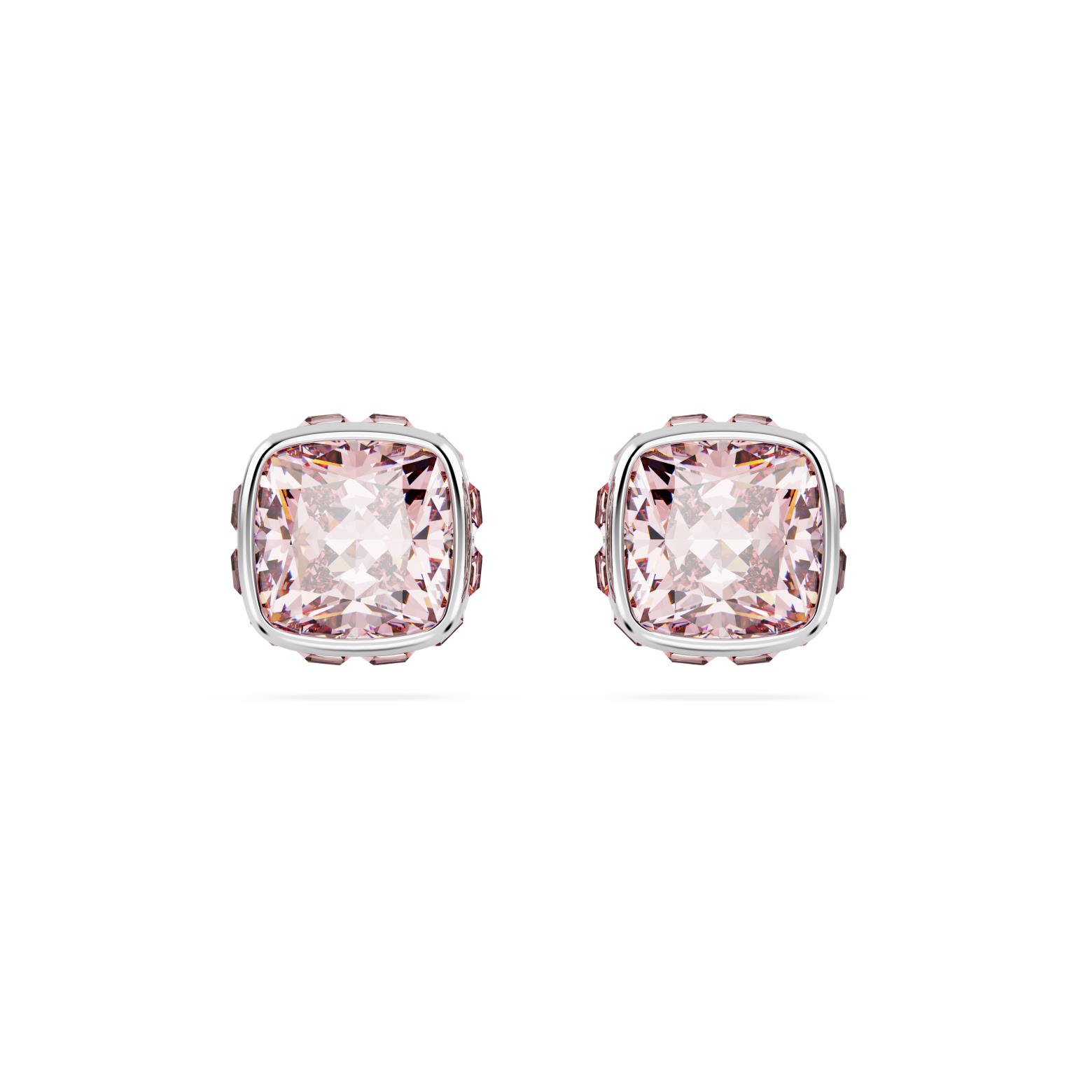 Swarovski Birthstone Square Cut Stud Earrings - June Pink