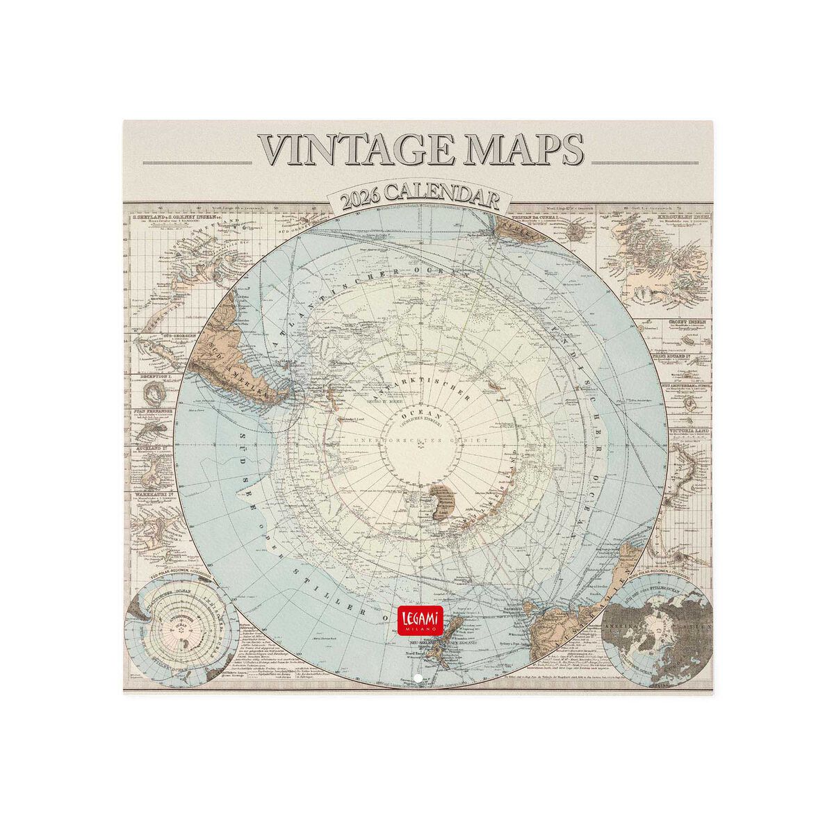 Legami Vintage Maps 2026 Wall Calendar 30x29cm