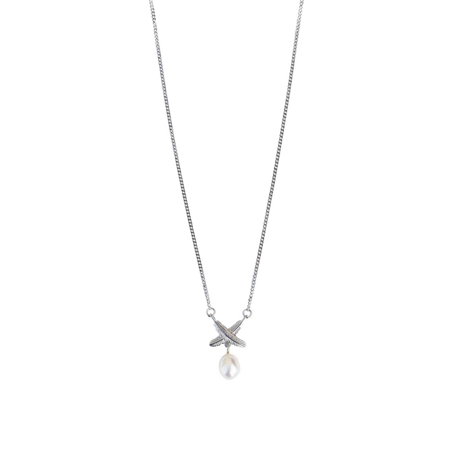 Boh Runga Feather Kiss Pearl Pendant Silver Chain 45cm