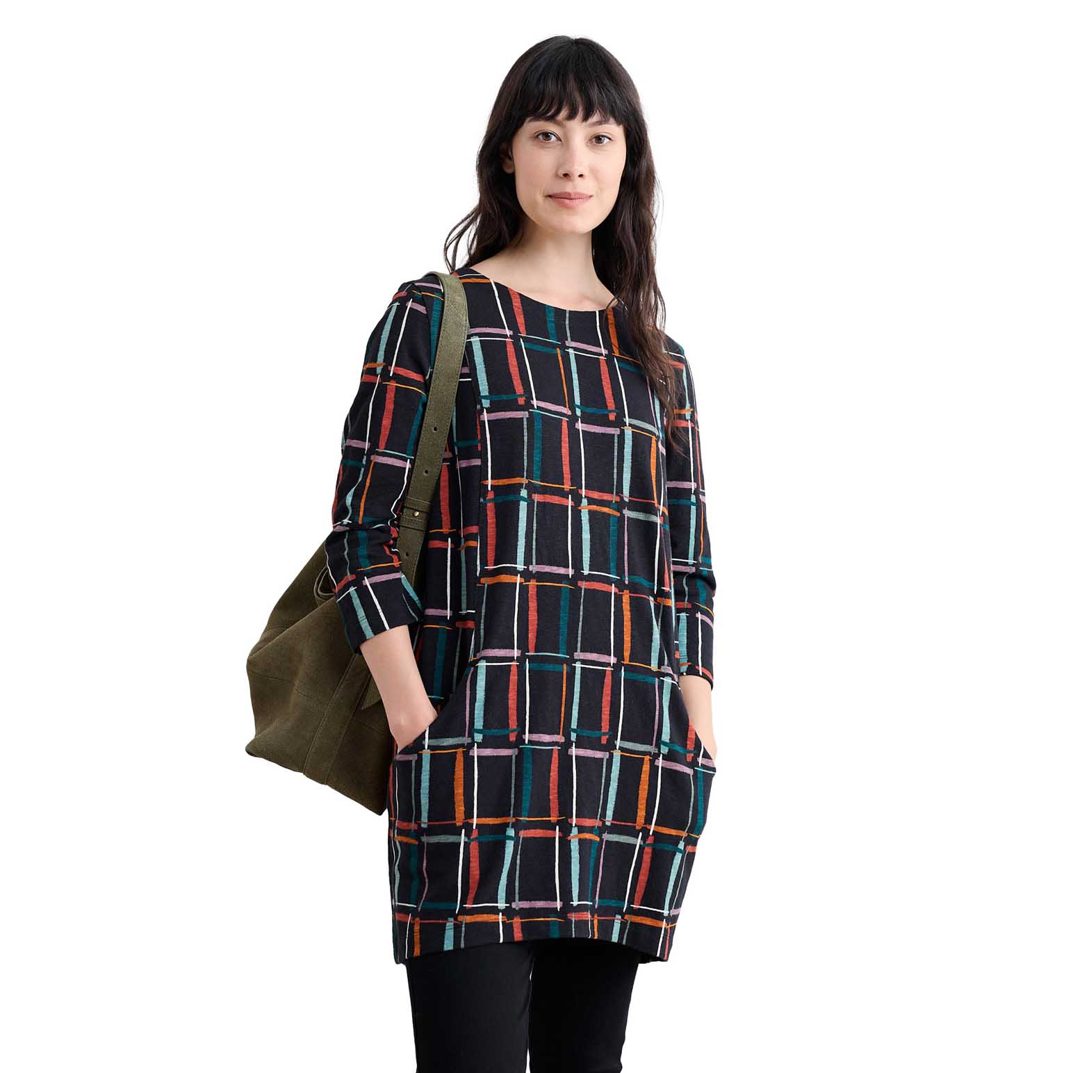 Seasalt Cornwall Shore Foraging Tunic Rock Check Onyx