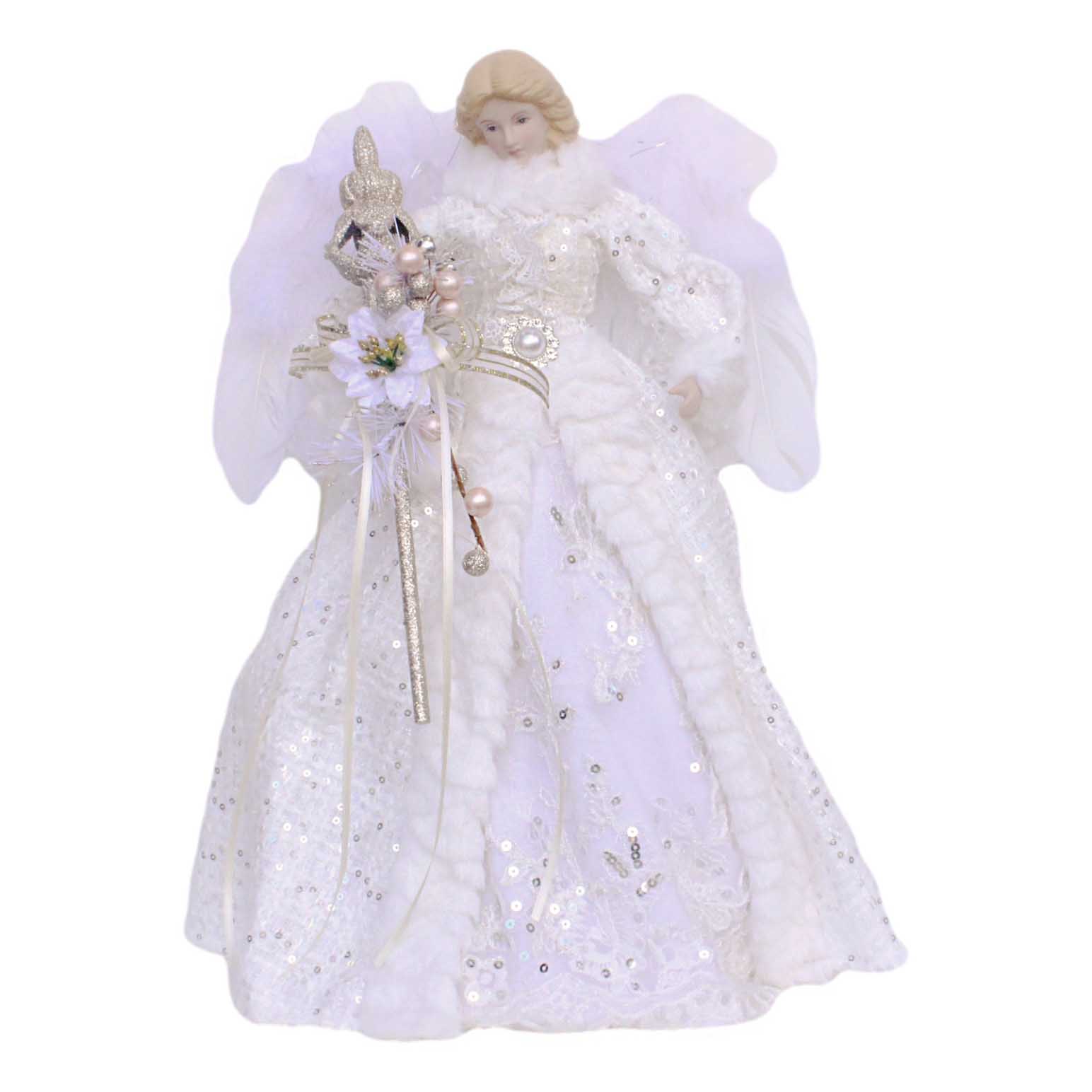 Angel White Gown With Fur Trim 16 Inch