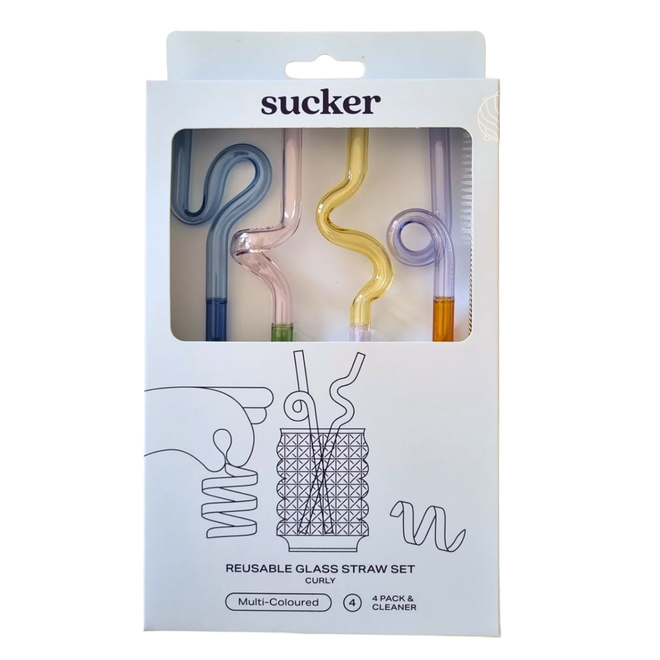 Sucker Curly Reusable Glass Straws