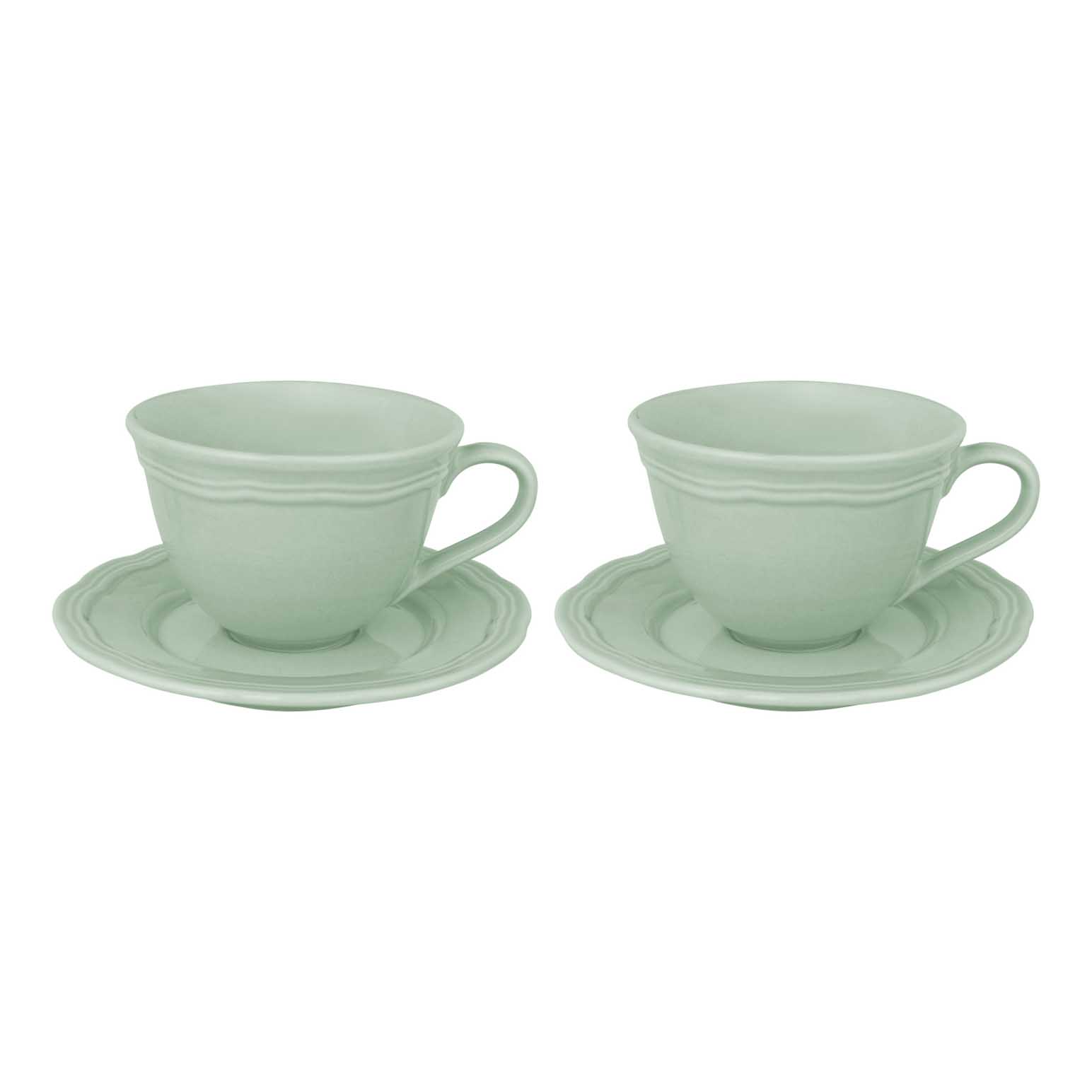Casa Domani Florence Scallop Demi Cup & Saucer 80ml Set Of 2 Sage Gift Box