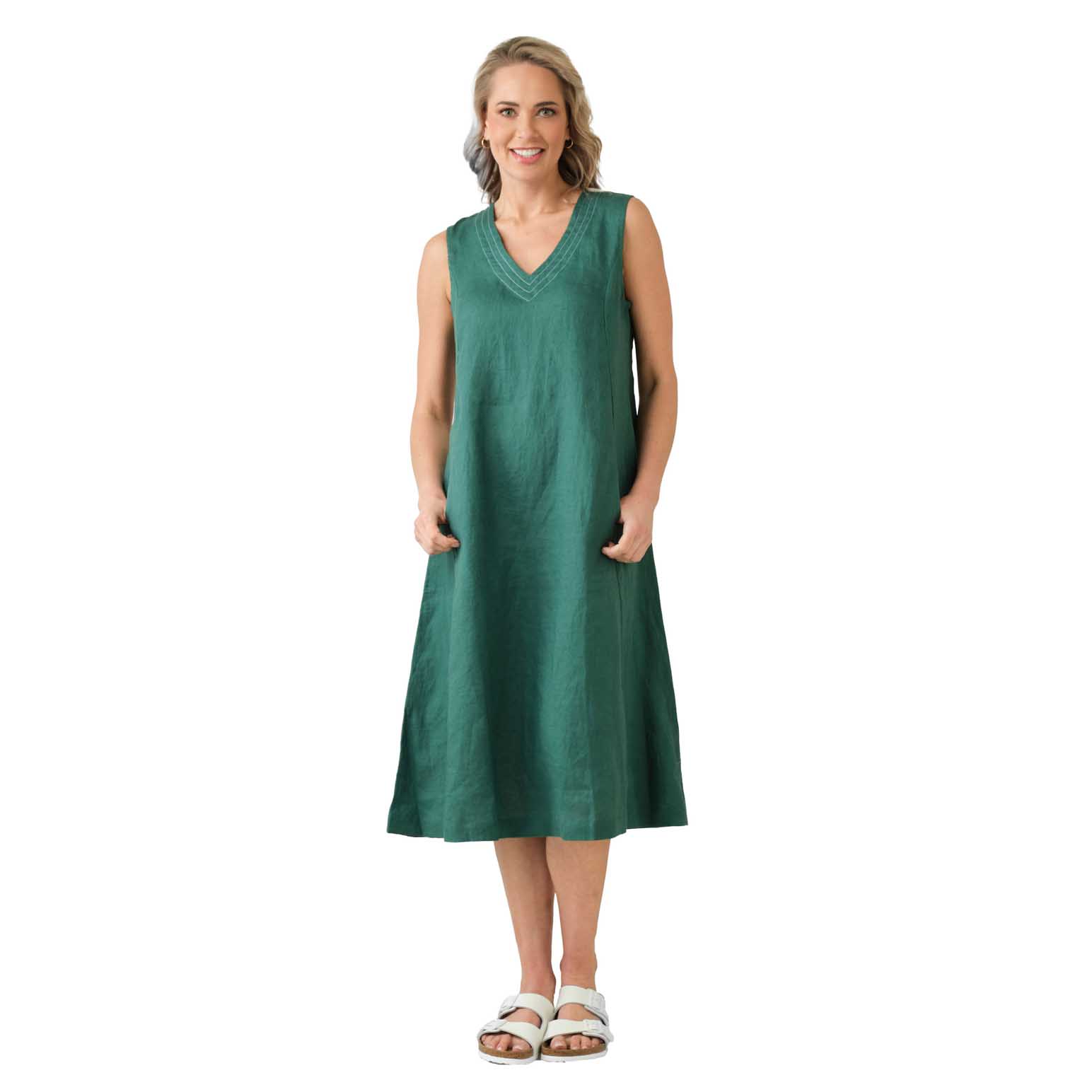 B Essentials Linen V Neck Dress