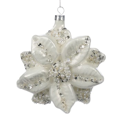 Goodwill Glass Pearl Poinsettia Flower Ornament 14cm