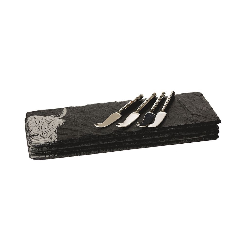 Selbrae House 4 Cheese Boards & Knives Set - Highland Cow