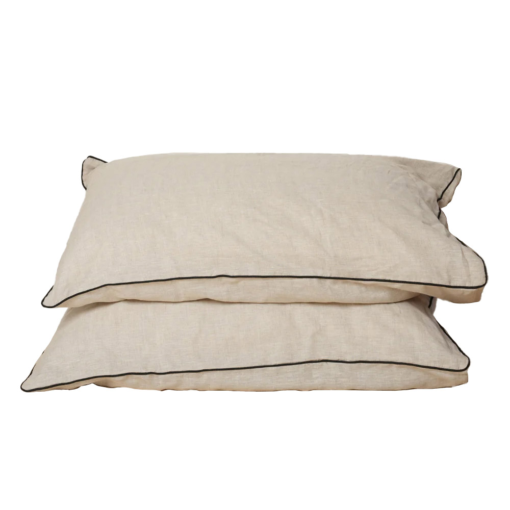 Home Lab 100% French Flax Linen Piped Pillowcase Pair