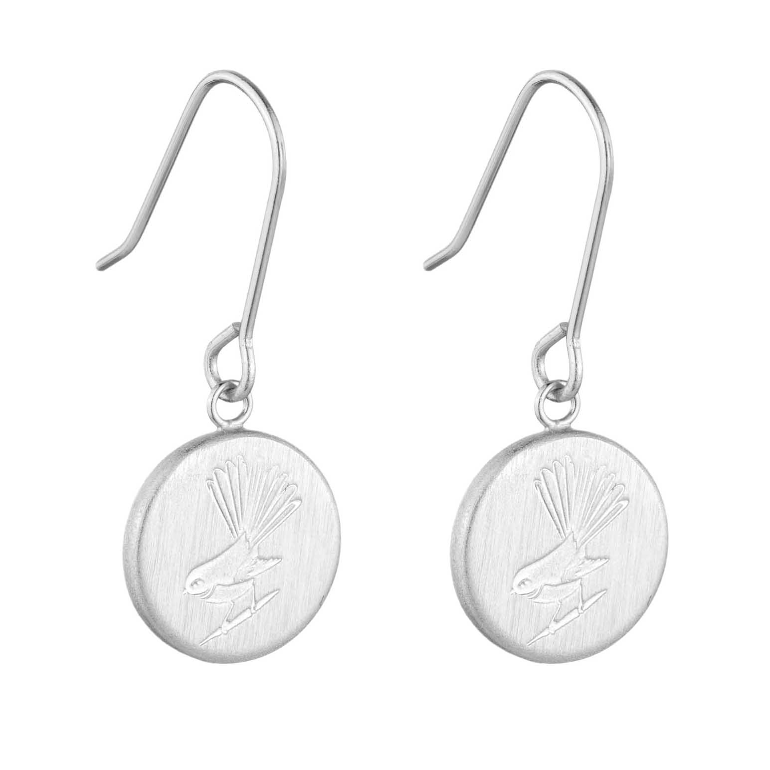 Little Taonga Round Fantail Pendant Earrings - Silver