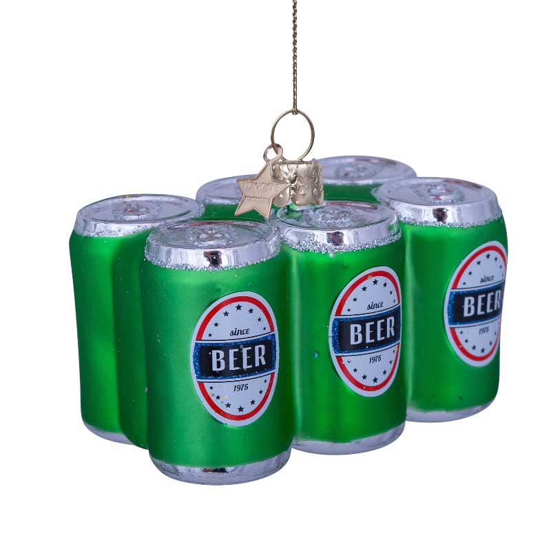 Vondels Ornament Glass Green 6 Pack Beer 6cm