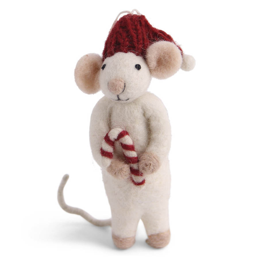Gry & Sif White Mouse with Candy Cane 12cm