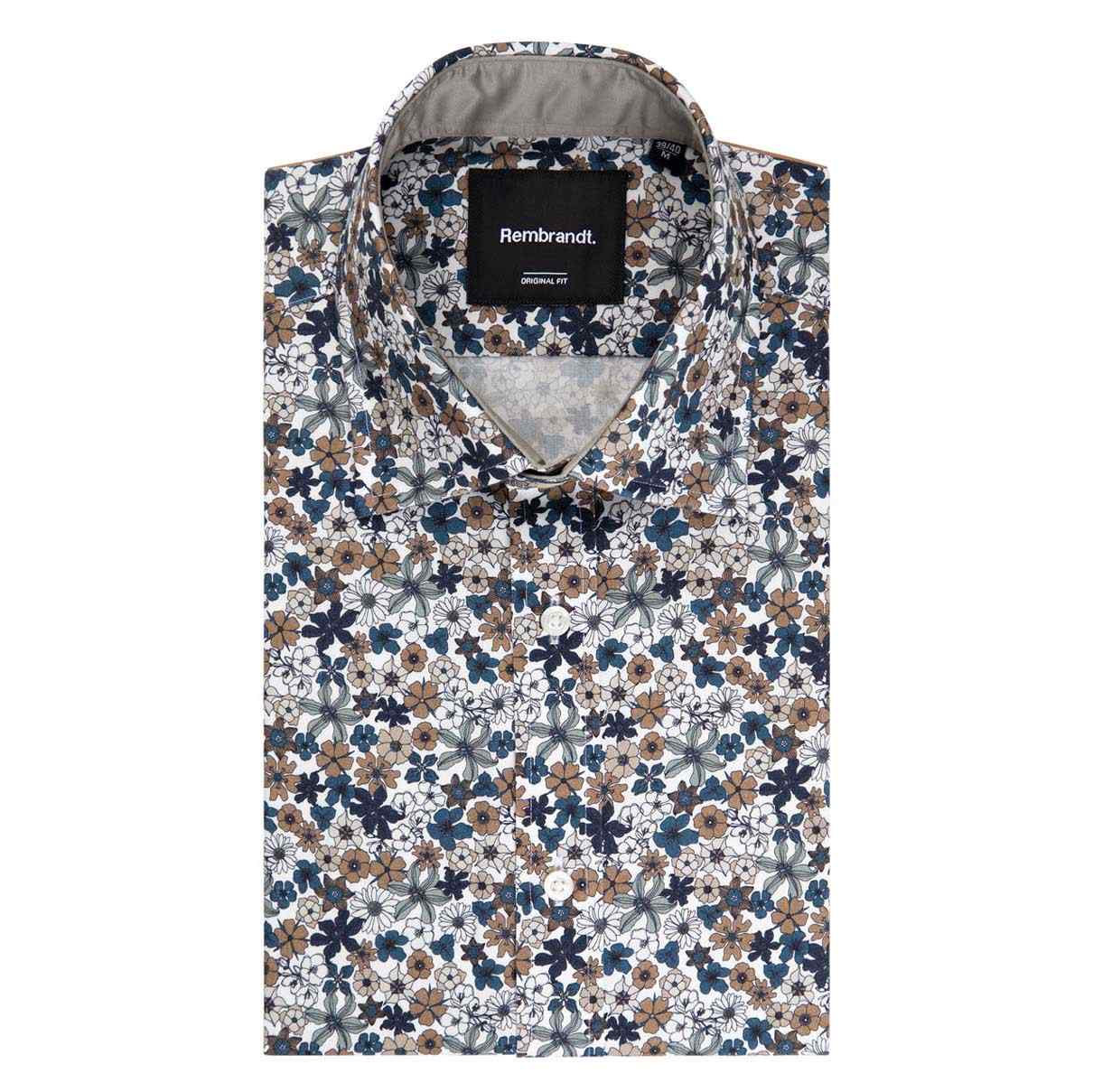Rembrandt Barbican Teal Blue & Brown Floral Print Shirt