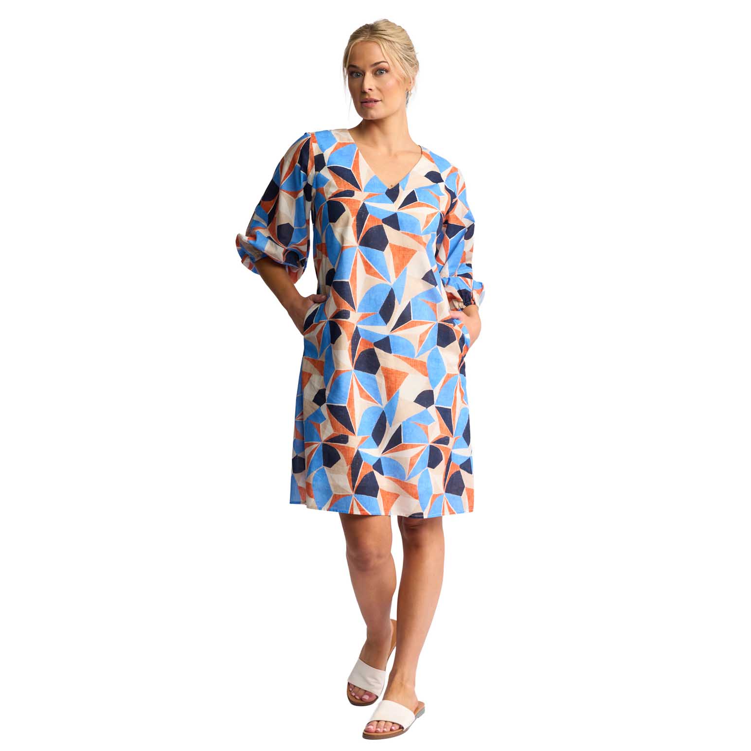 Vassalli Printed V Neck Dress