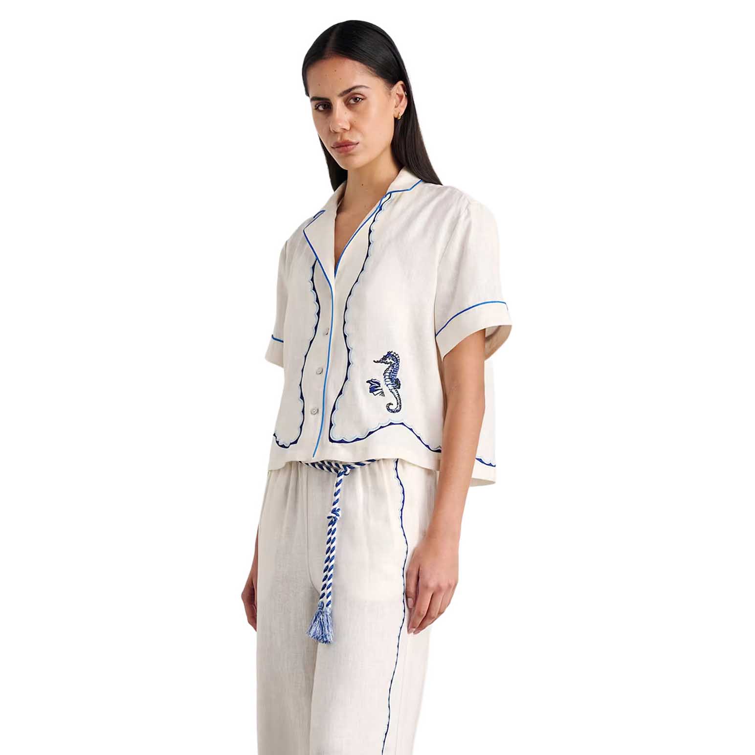 JAG Seahorse Linen Crop Ss Shirt