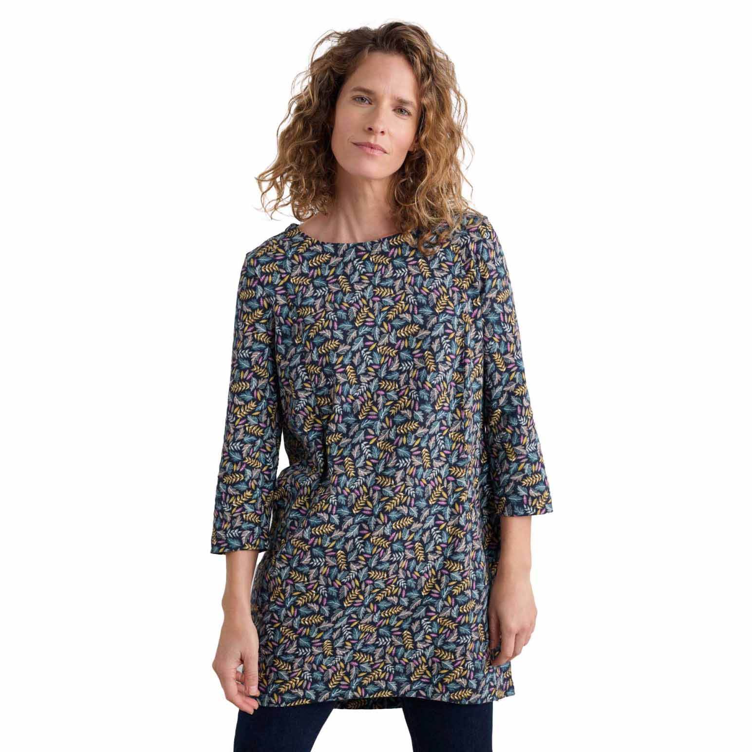 Seasalt Cornwall Shore Foraging Tunic Sunlit Leaves Dusky Jade