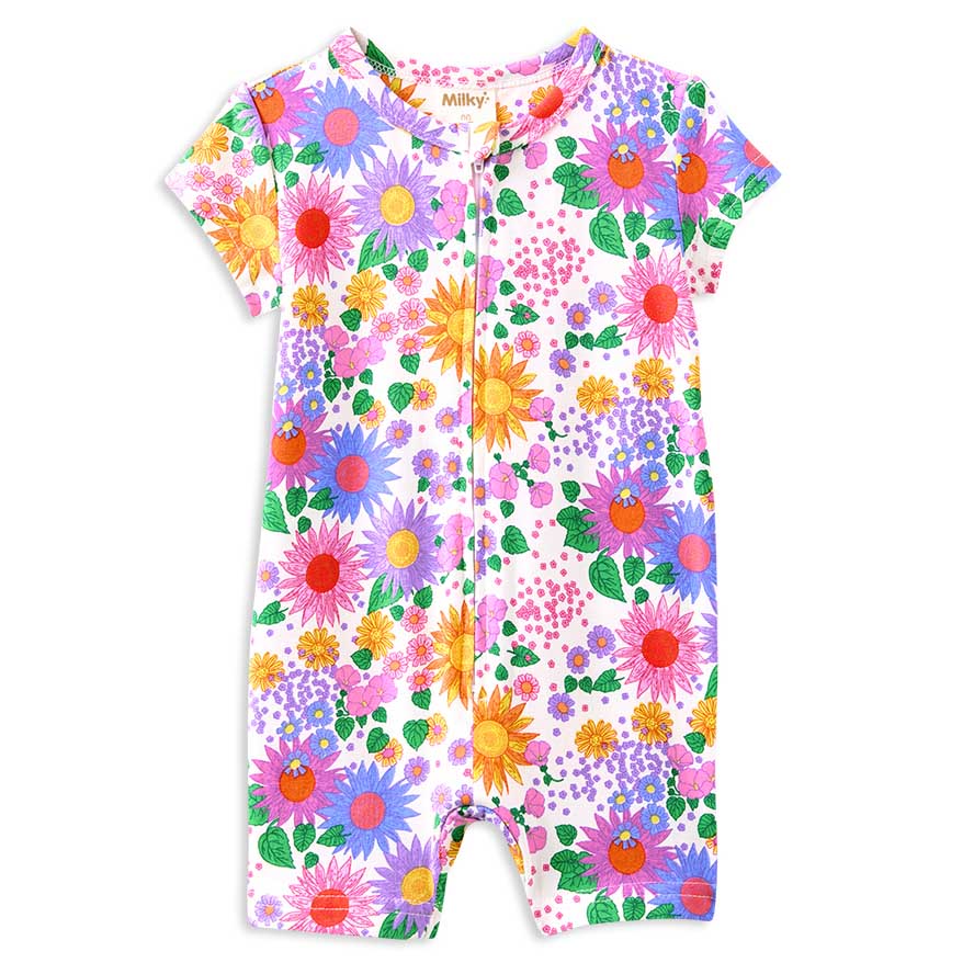Milky Sunshine Floral Zip Romper