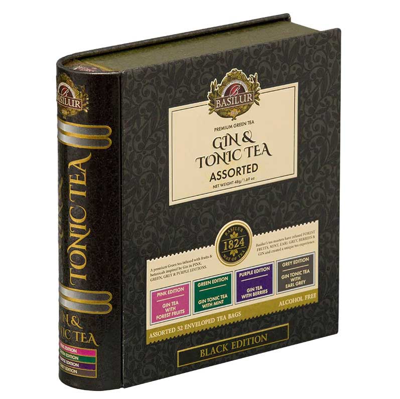 Basilur Gin & Tonic Large Tea Book Black Tin 32 Assorted Teabags