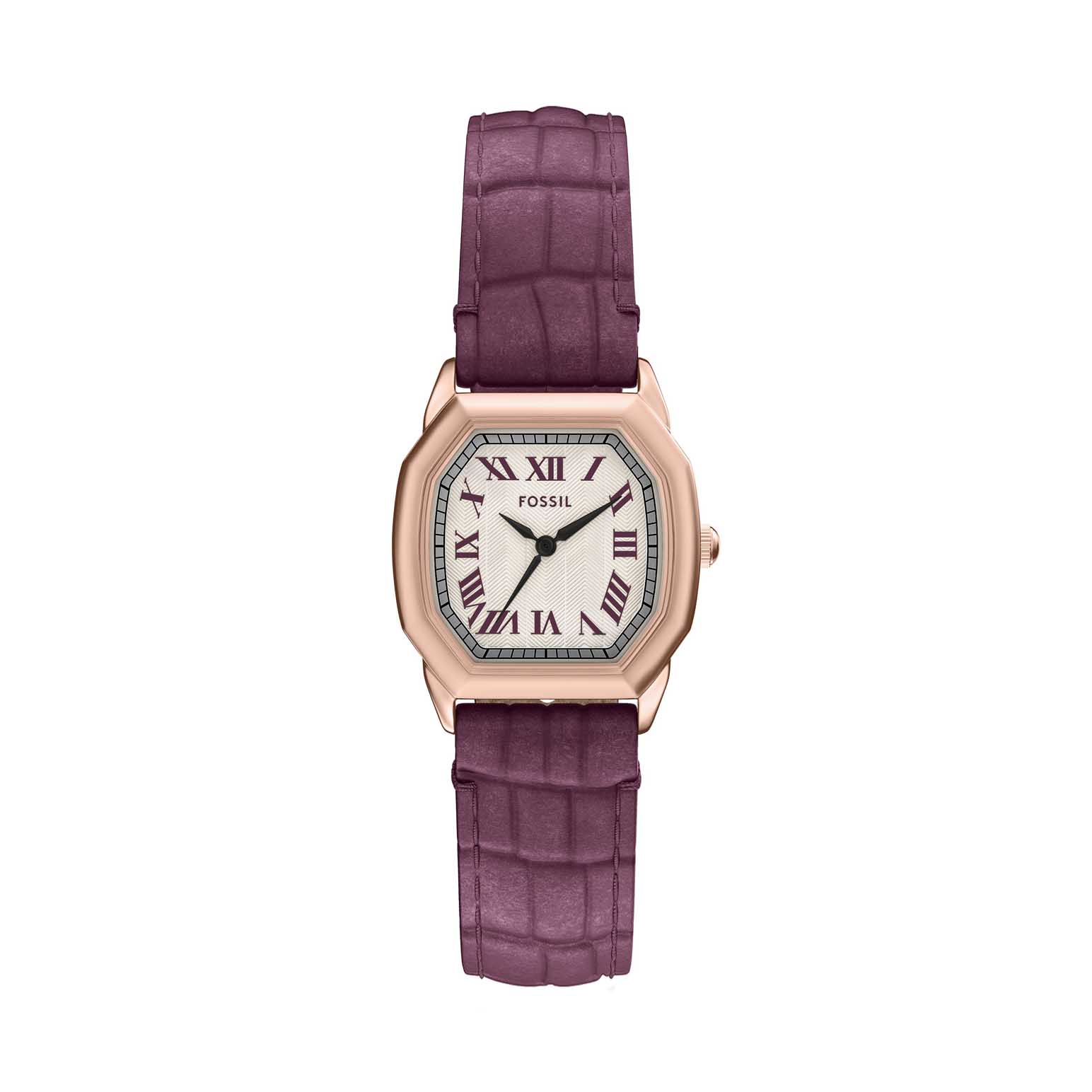 Fossil Harlow Three-Hand Burgundy Croco Leather Watch ES5428