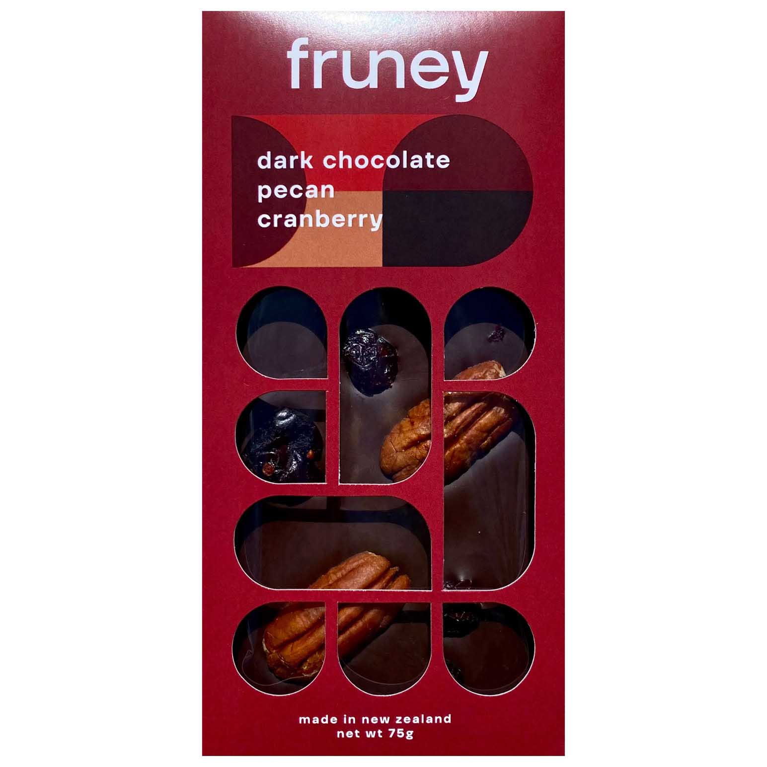 fruney handcrafted chocolate Dark Chocolate Pecan & Cranberry 75g