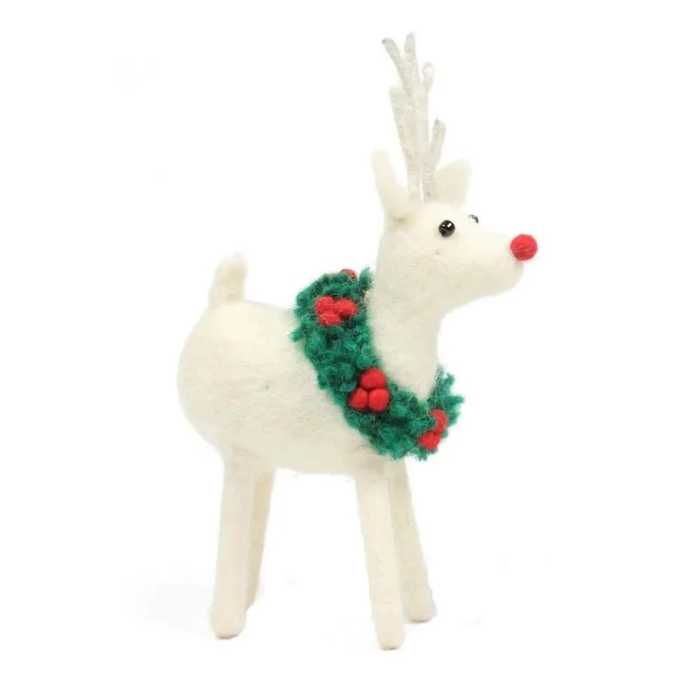 Amica Felt Reindeer With Mistletoe And Holly Weaths 15cm