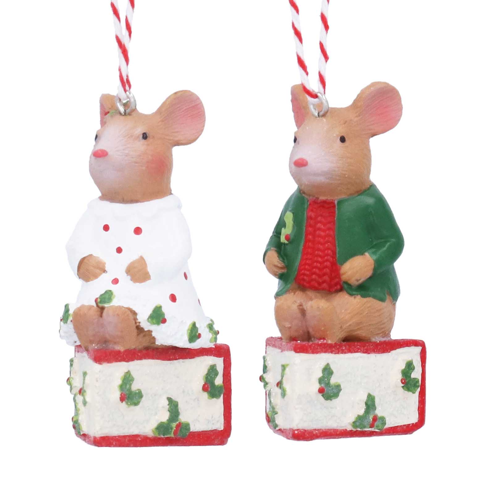 Gisela Graham Resin Holly & Alfie Mouse On Cheese Slice Dec,