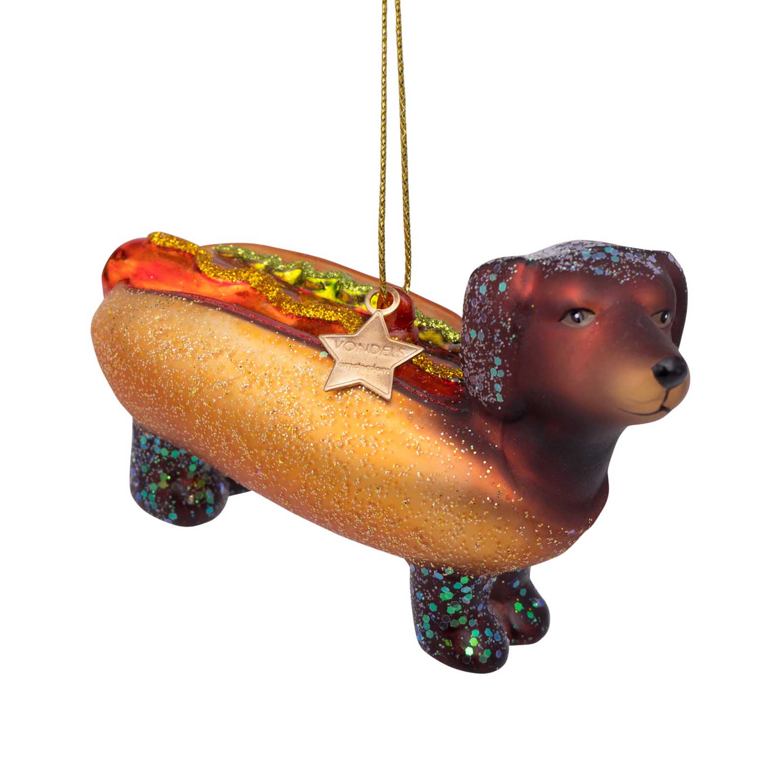 Vondels Ornament Glass Hotdog Dachshund 6cm