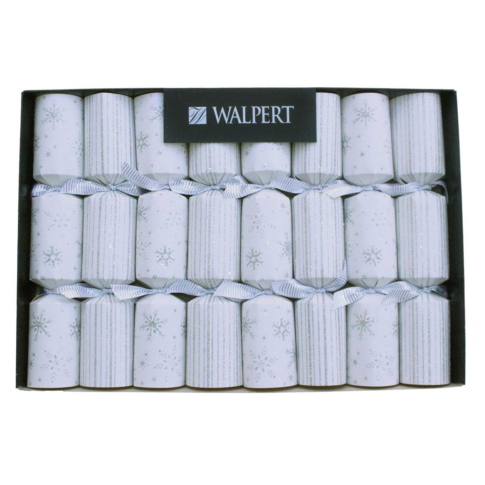 White Snowflake & Stripe Crackers 11 Inch Pack Of 8