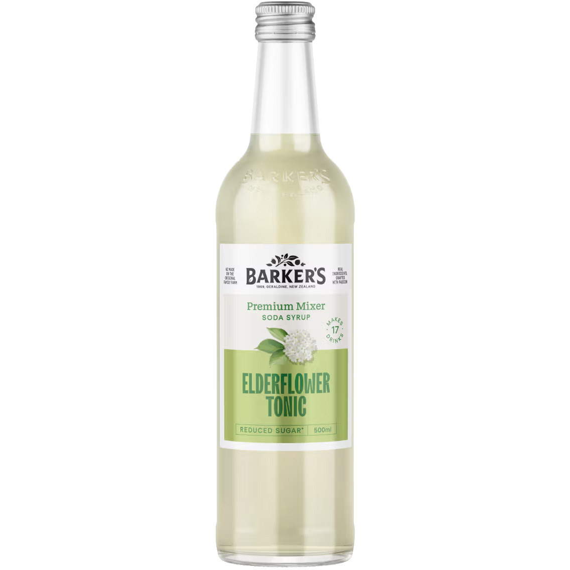 Barker's Elderflower Tonic Premium Reduced Sugar Mixer Soda Syrup 500ml