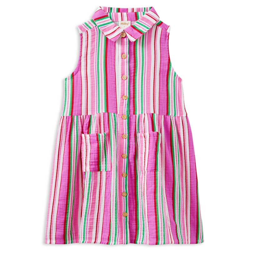 Milky Crinkle Stripe Dress