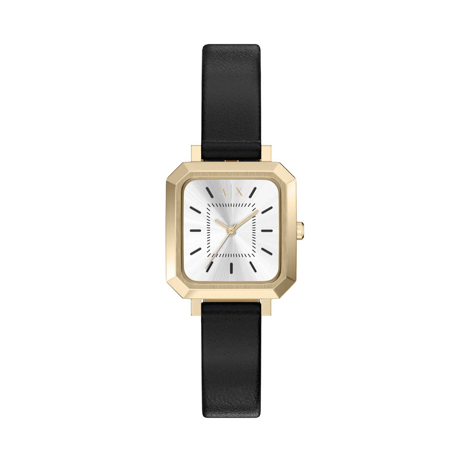 Armani Exchange Three-Hand Black Leather Watch