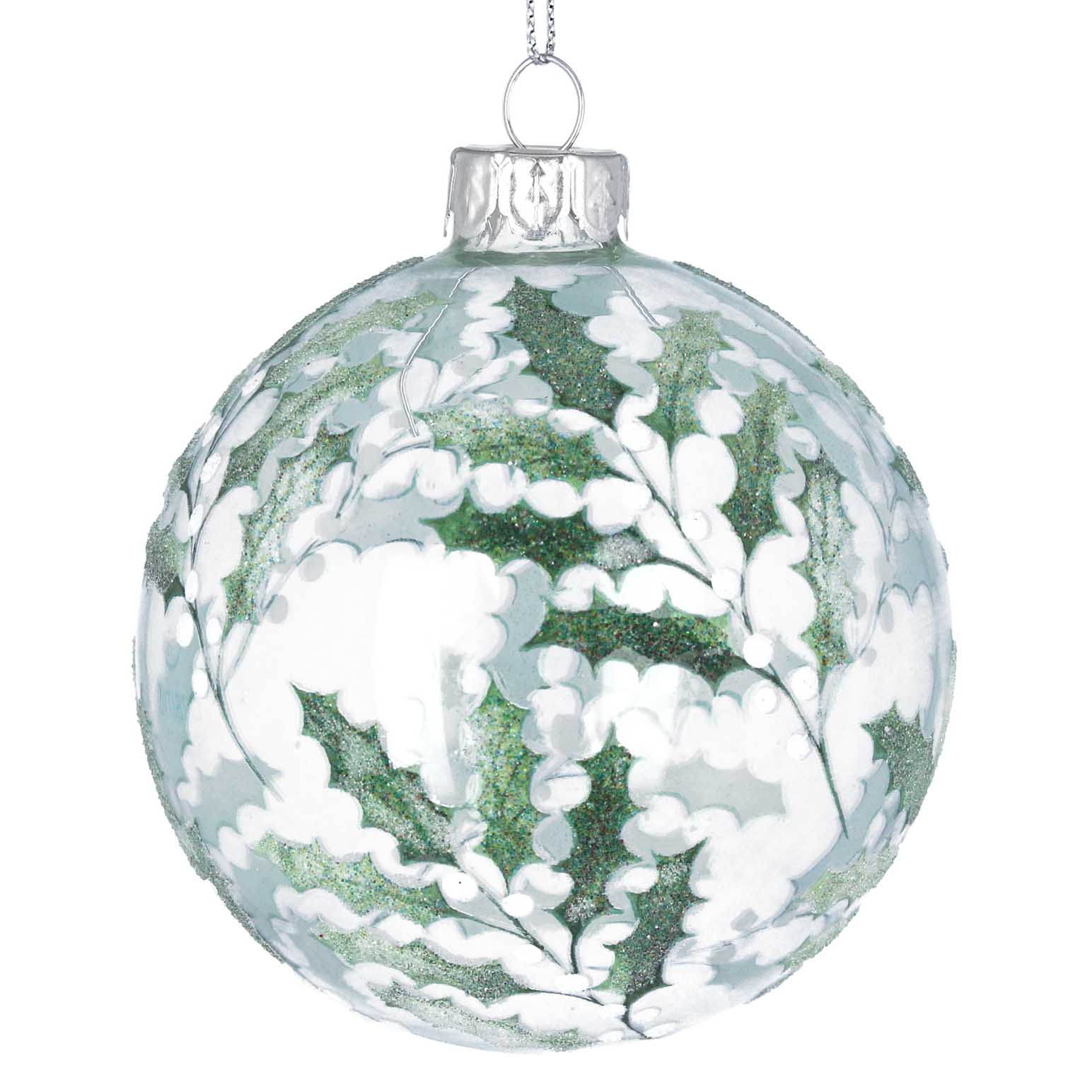 Gisela Graham Clear Glass Ball W Vintage Holly/White Berries