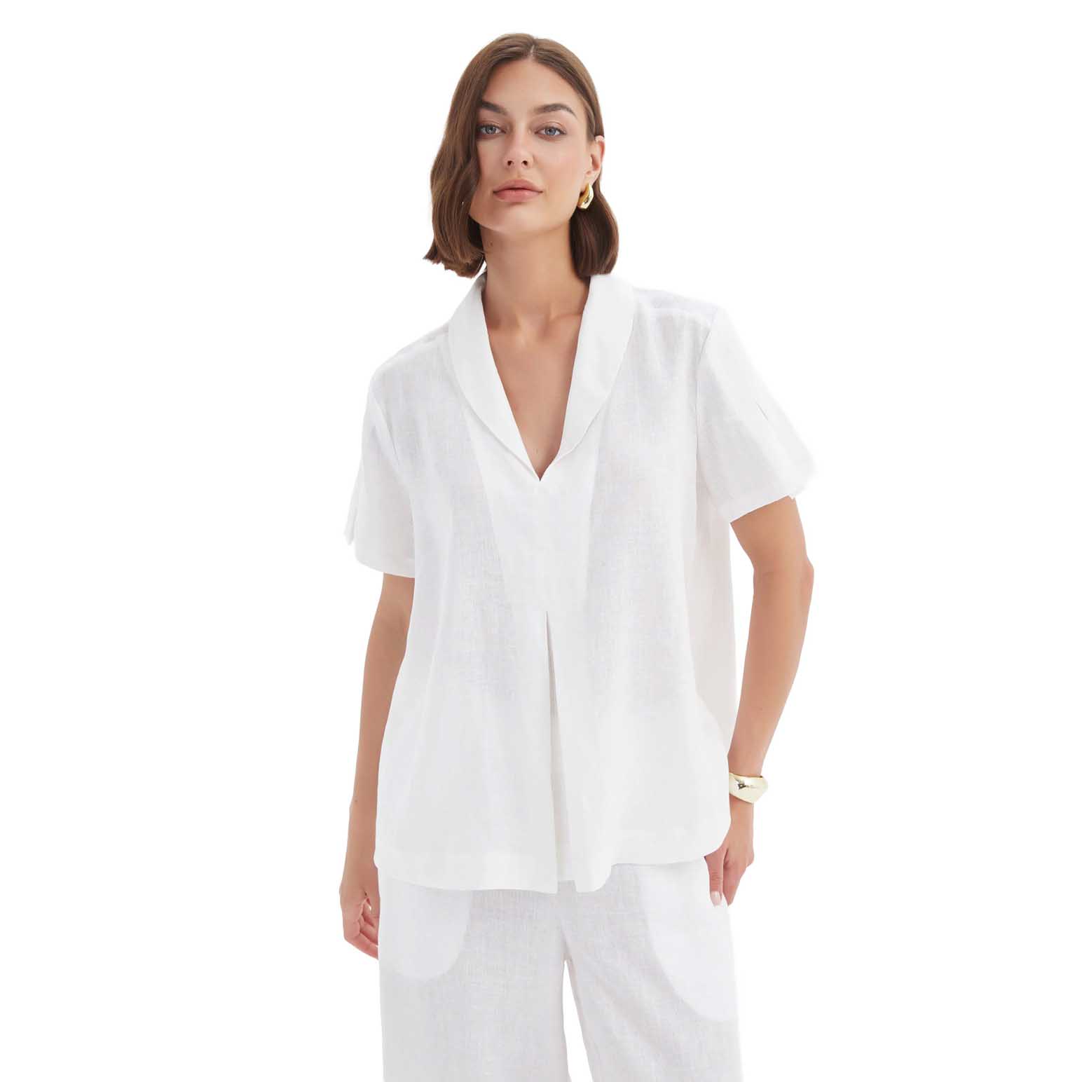 TIRELLI Shawl Collar Pleat Top