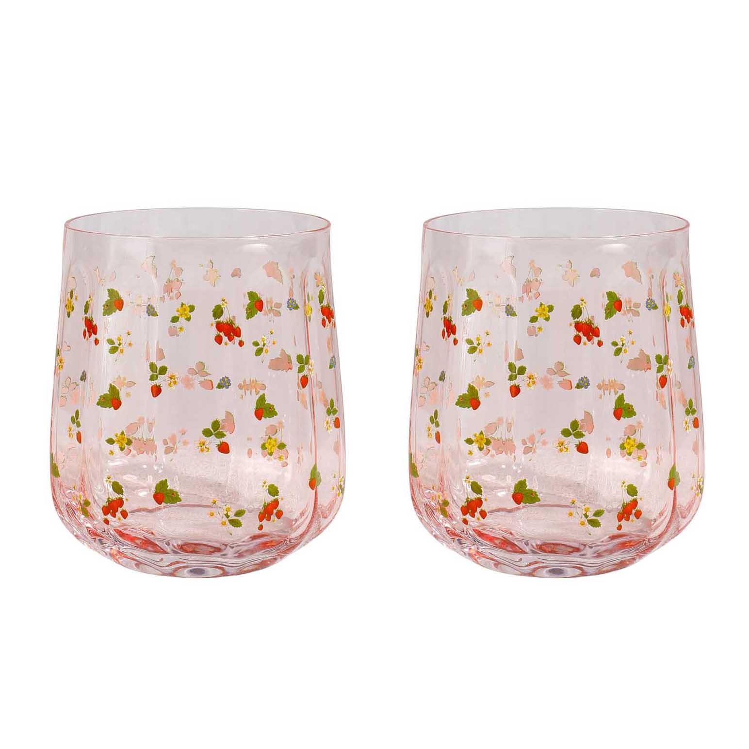 Urban Products Strawberry Fields Floral Tumbler Glass Pink 11cm Set Of 2