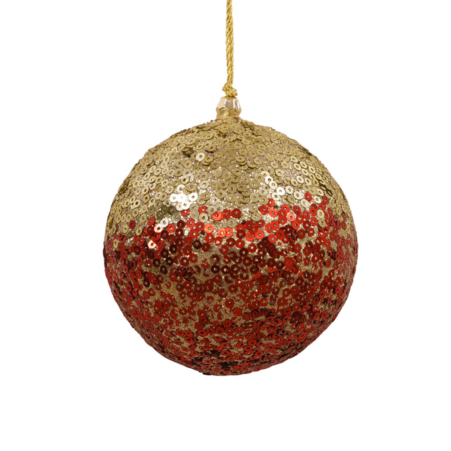 Maytime Majestic Sequined Hanging Christmas Ball Half Red/Half Gold