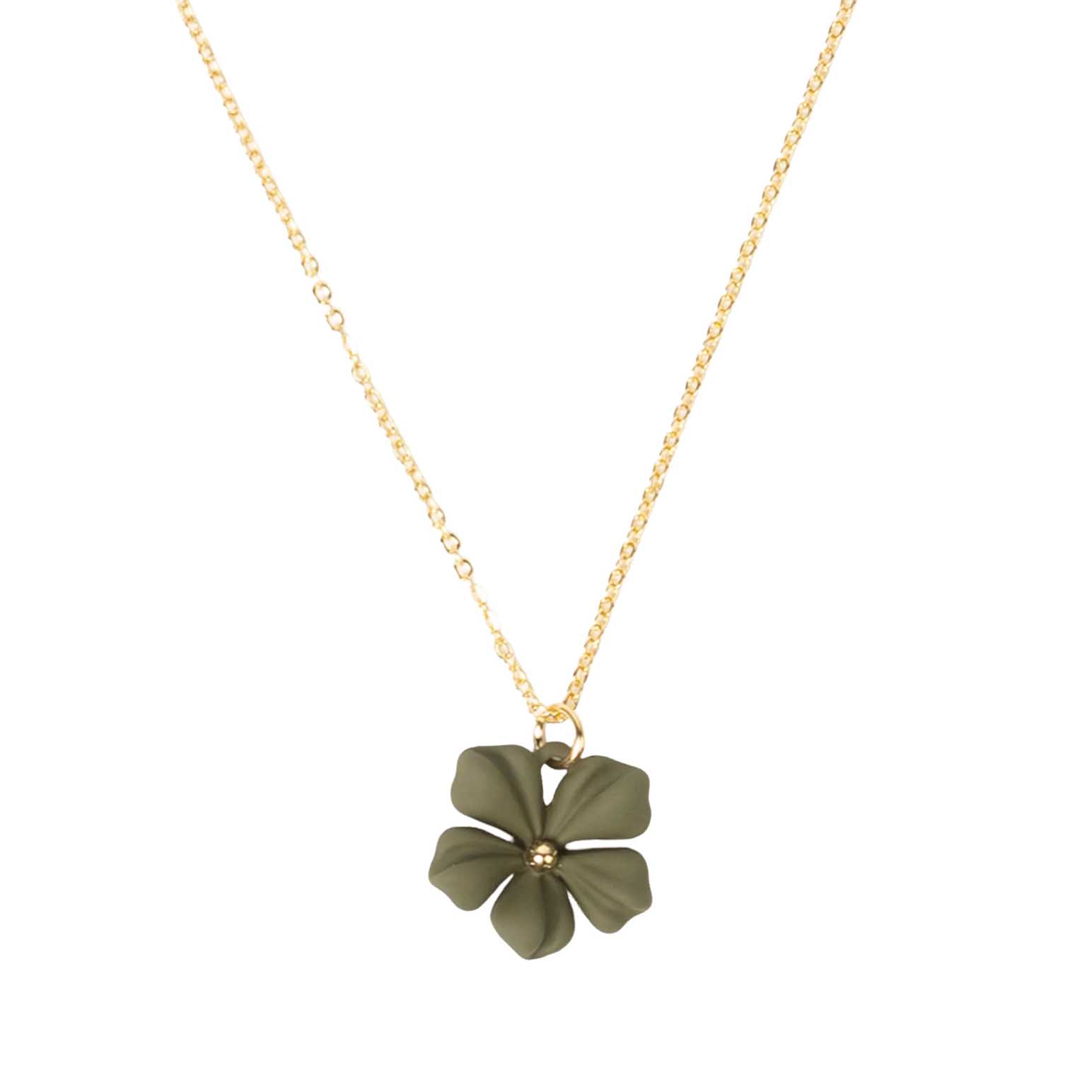 Stella + Gemma Necklace Mini Flower Matte Olive with Gold Ball Centre