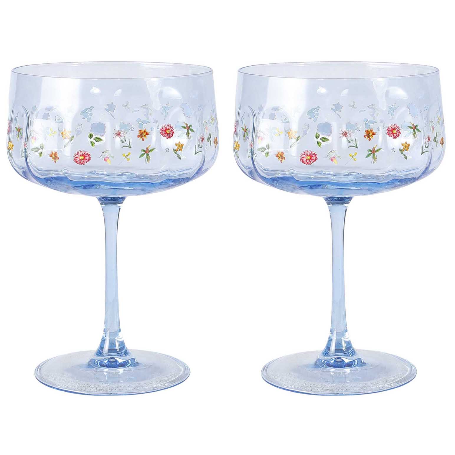 Urban Products Botanicals Floral Coupe Glass Blue 16cm Set Of 2