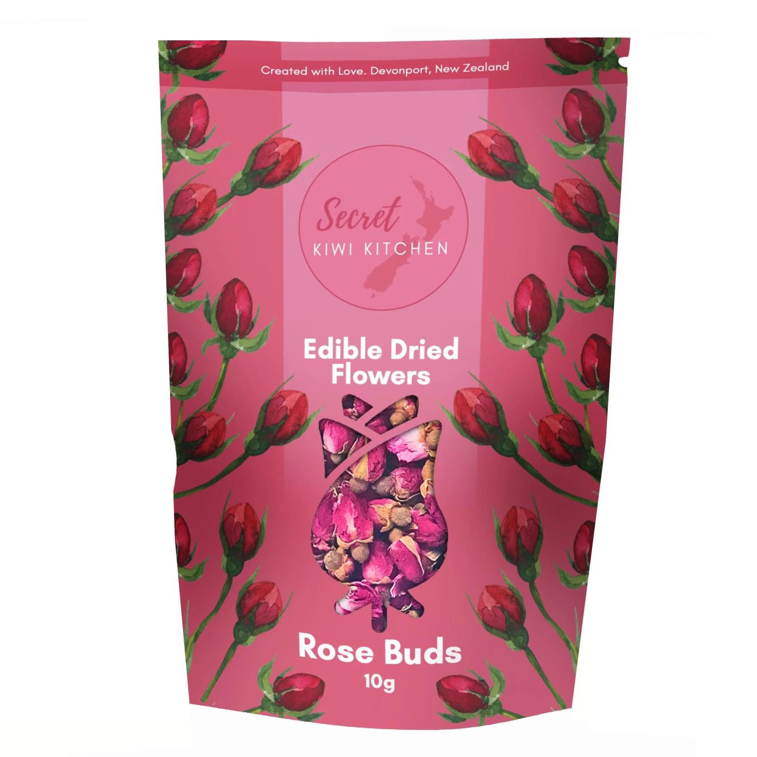 Secret Kiwi Kitchen Edible Red Rose Buds Pouch 20g