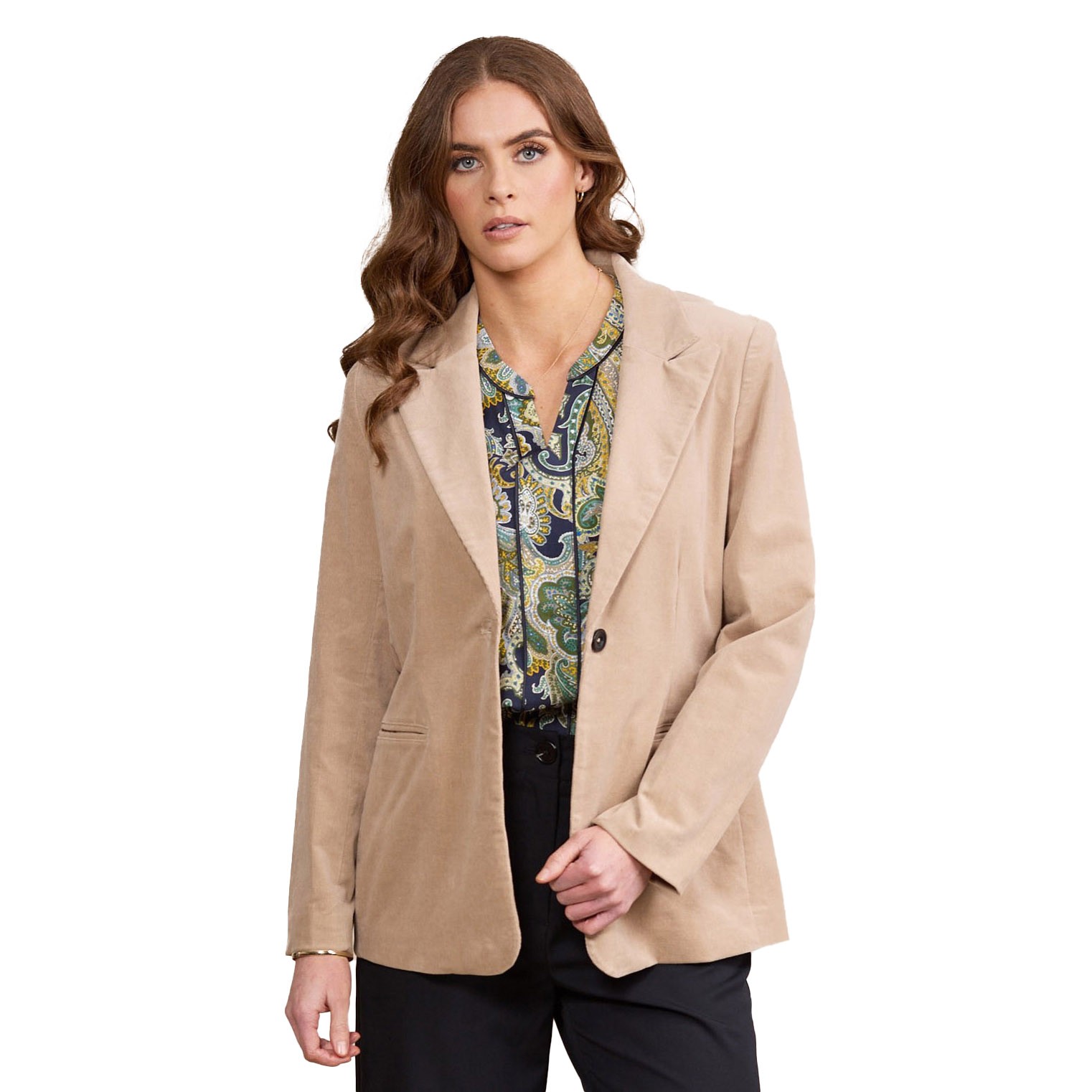 Vassalli Shaped Lined Cord Blazer With Back Splits And Button Cuff Detail