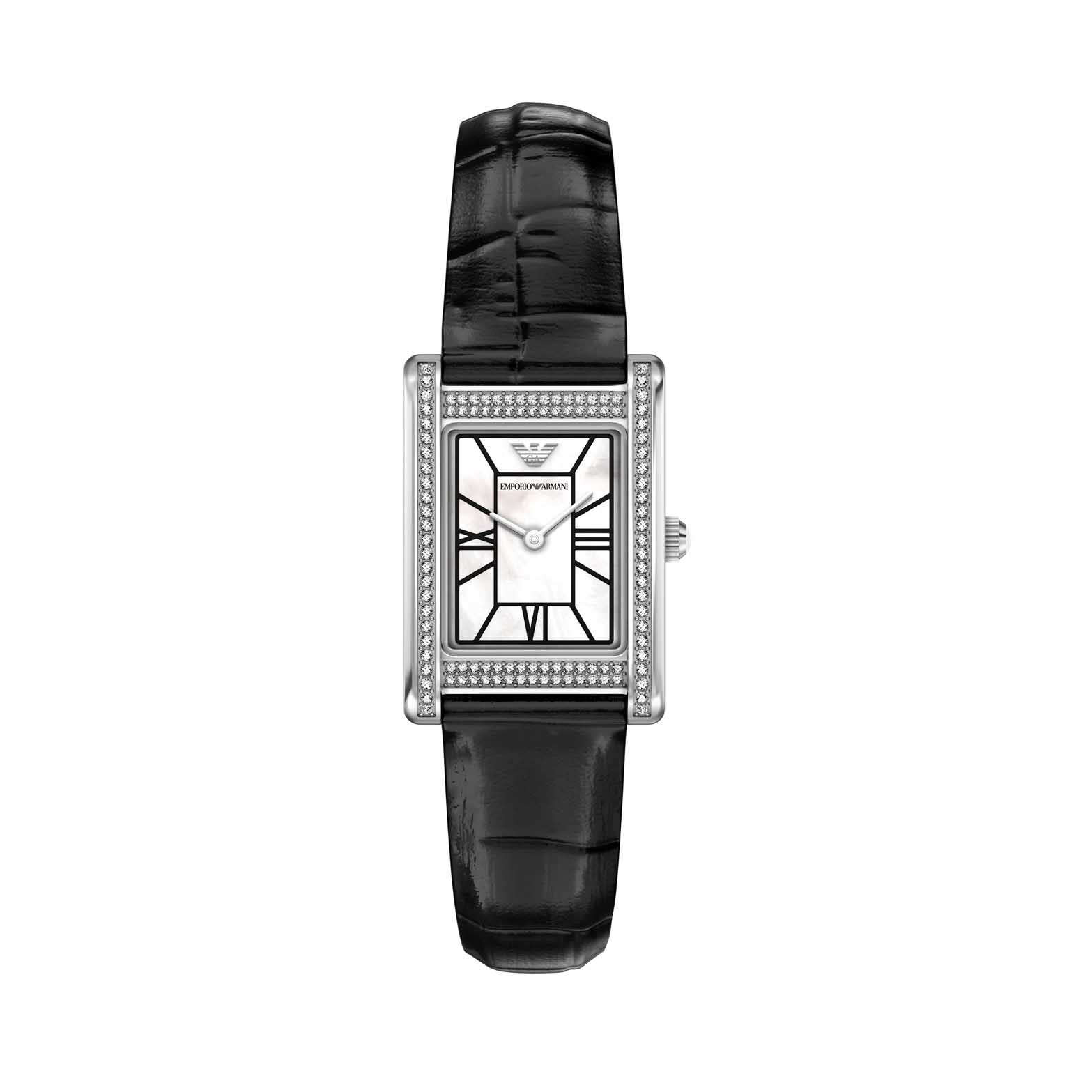 Emporio Armani Two-Hand Black Leather Watch