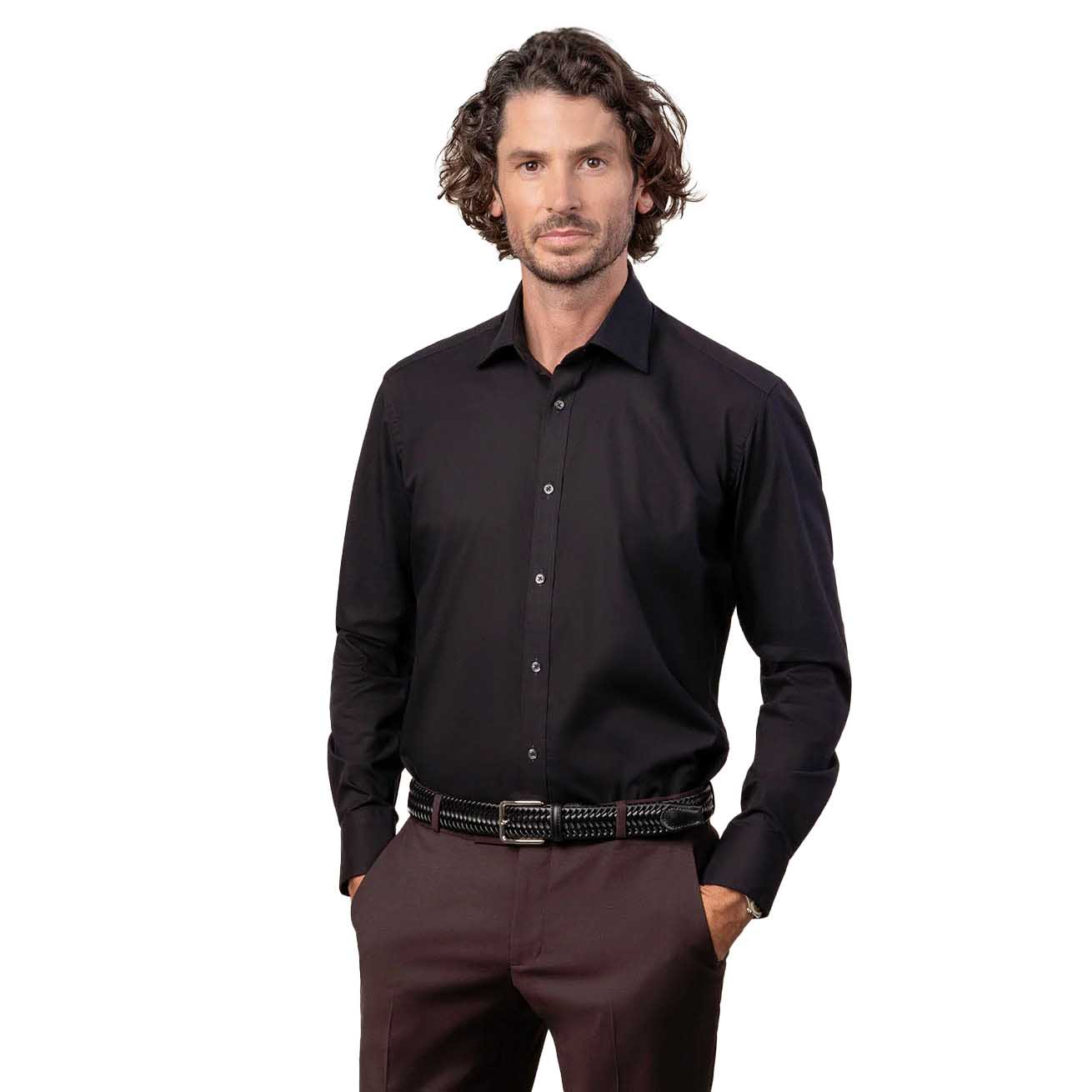 Rembrandt London Black Plain Poplin Shirt