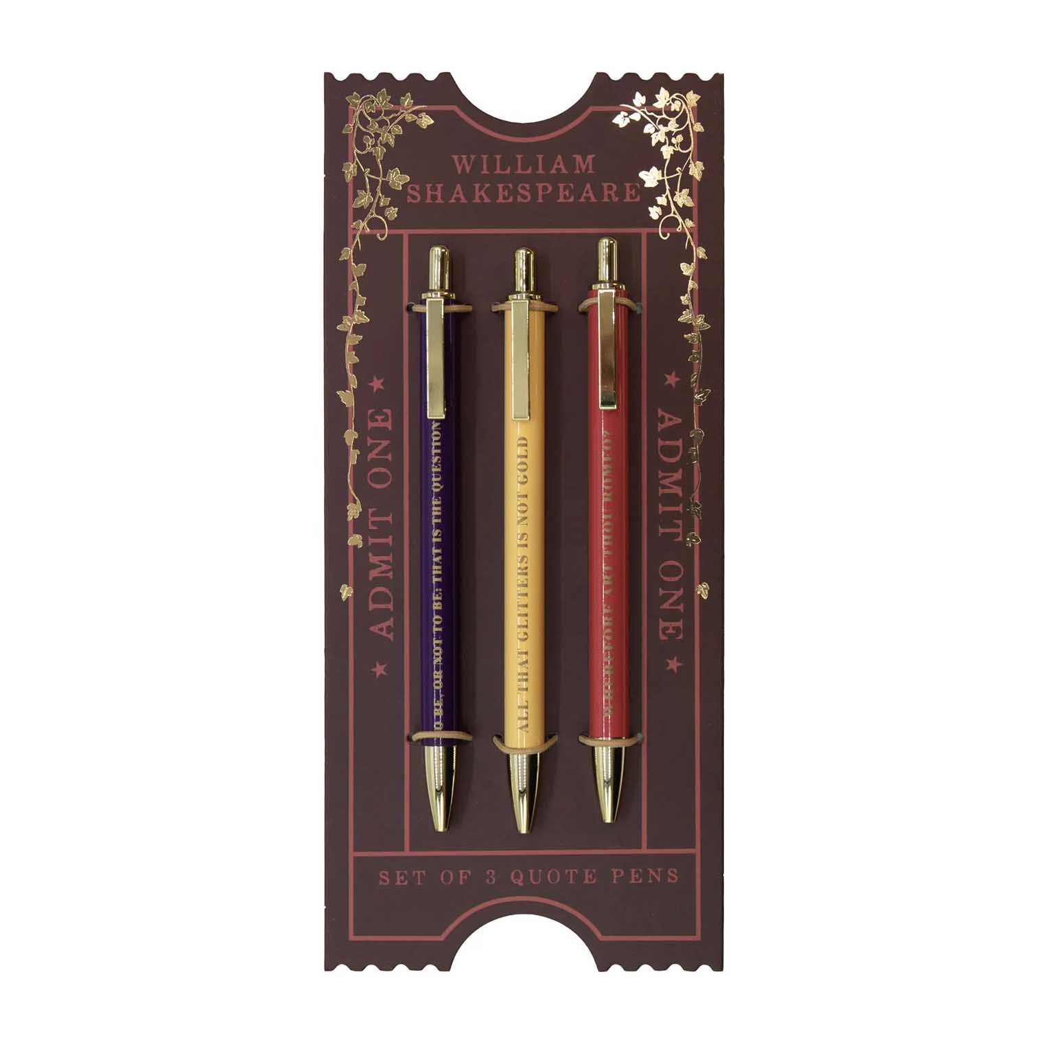 The Reading Room Shakespeare Set of 3 Metal Pens