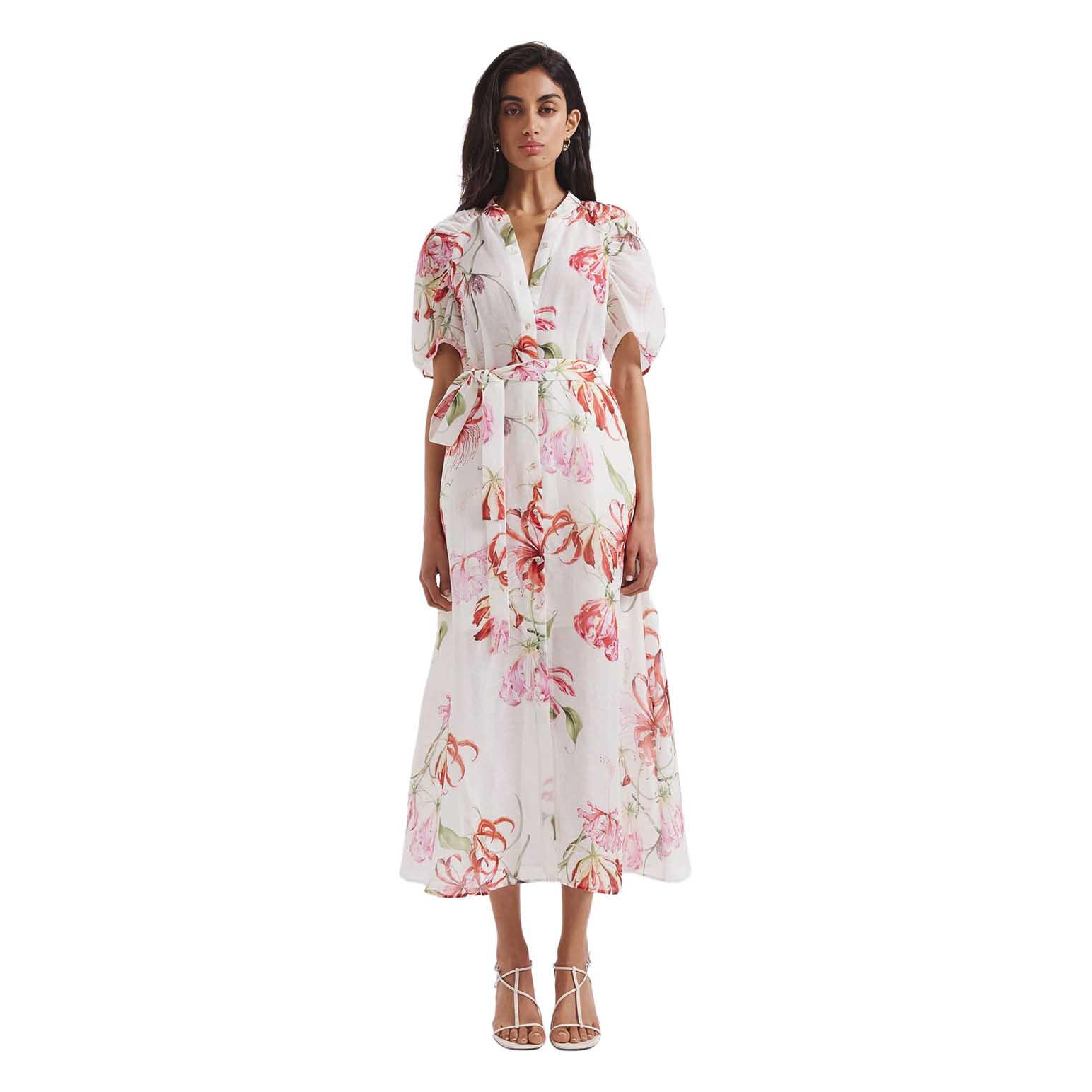 SABA Mariposa Silk Linen Midi Dress