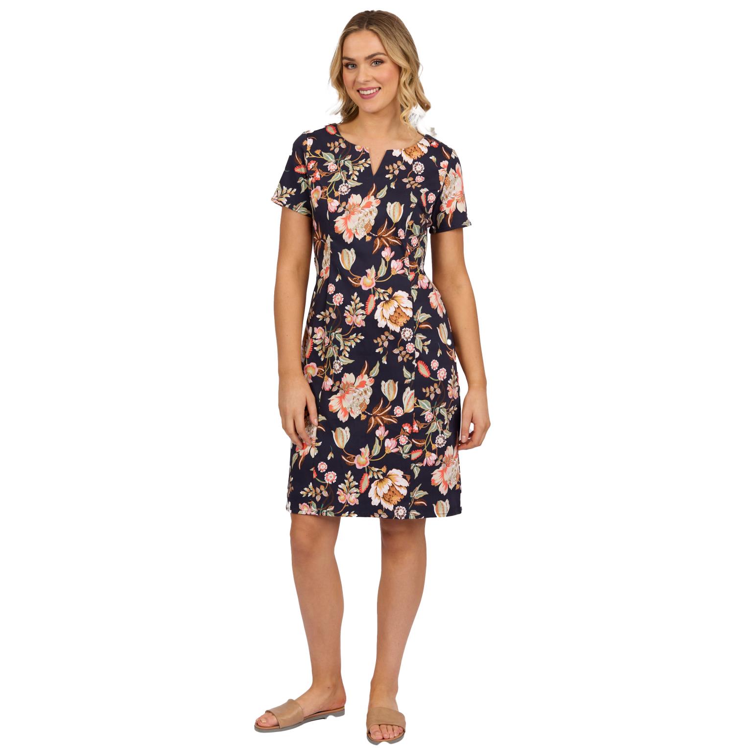 Vassalli Printed Lightweight Fitted Dress With Short Sleeve