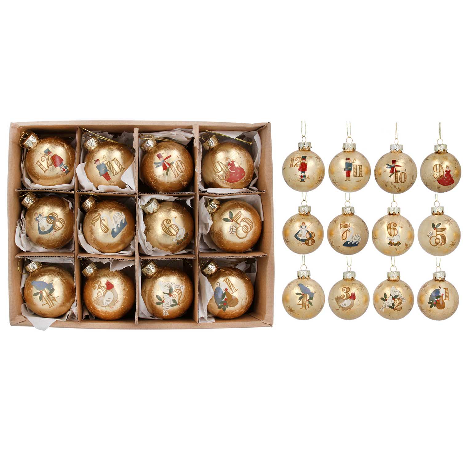 Gisela Graham 12 Days Of Christmas Glass Ball, Box/12