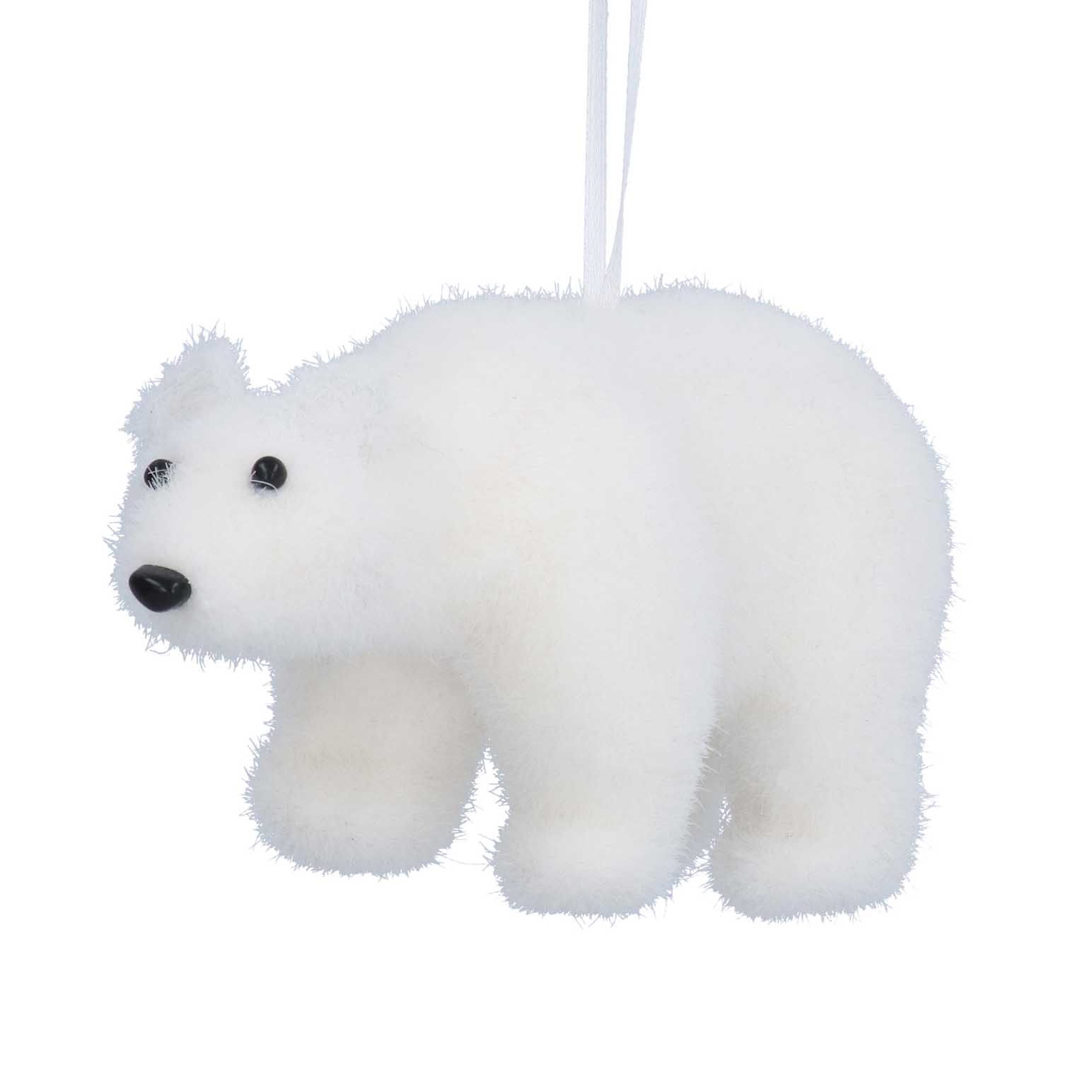 Gisela Graham White Flock Polar Bear Decoration