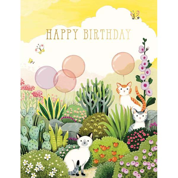 Cats In Garden Birthday Foil Card