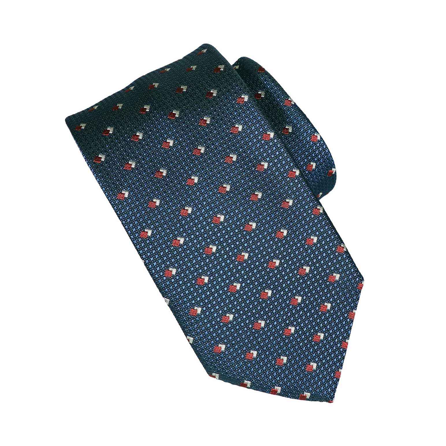 Monti Castello 100% Silk Tie - Classic Navt Red White Honeycomb