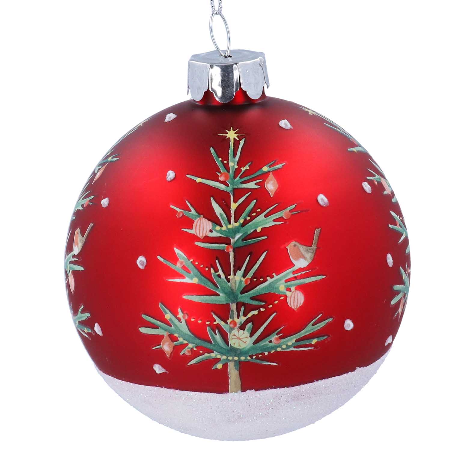 Gisela Graham Scandi Trees Snowy Base Glass Bauble