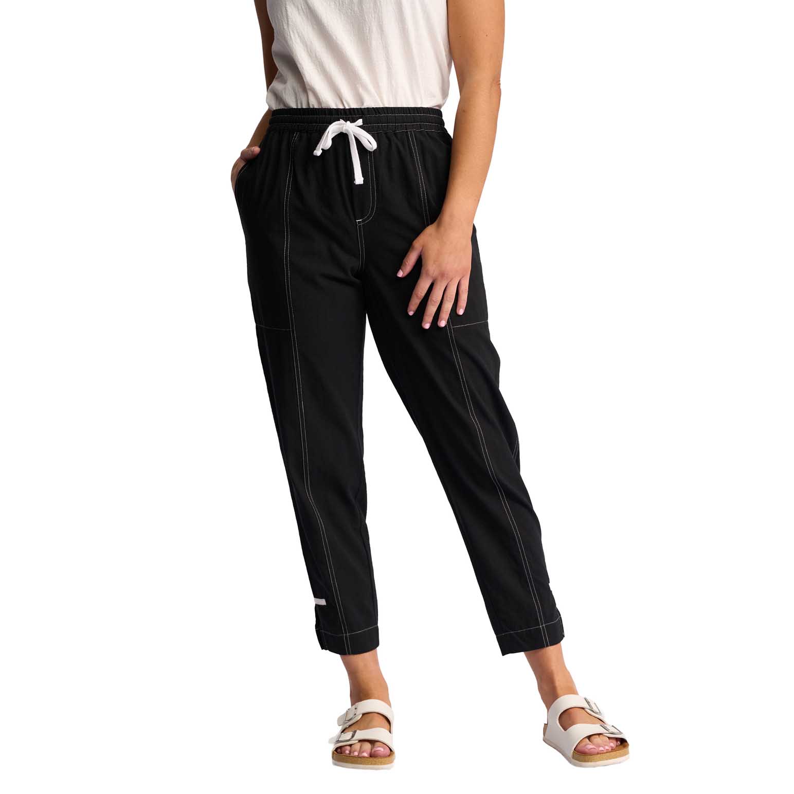 Vassalli Relaxed Leg Ankle Grazer Pant With Contrast Trim & Stitching